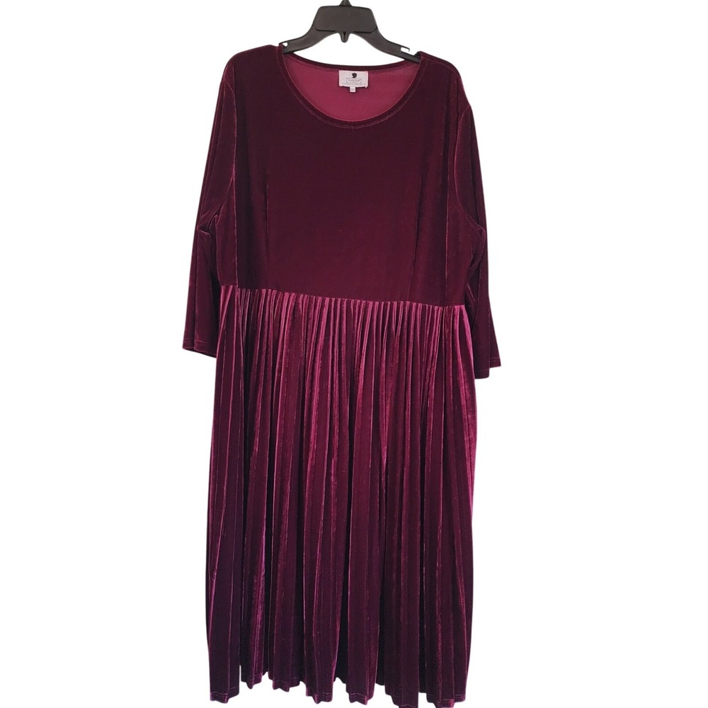 Dainty Jewells 3XL Burgundy Velvet Midi Dress Modest Holiday Church Wedding
